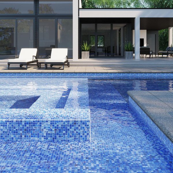 Cape Cod Blue Mixed Swirls Squares Glass Pool Tile Sale - Image 4