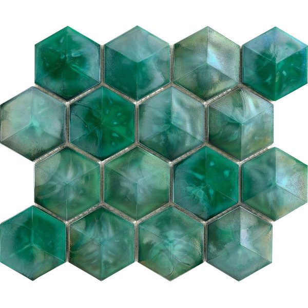 Prism Jade Beveled Hexagon Cast Glass Mosaic Tile Fashion - Image 2
