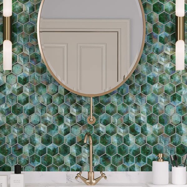Prism Jade Beveled Hexagon Cast Glass Mosaic Tile Fashion
