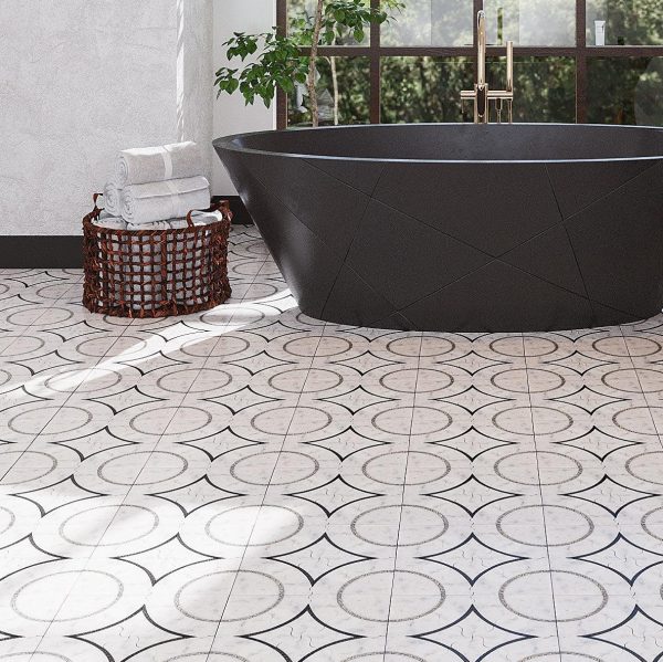 Roman Diamond Carrara White Waterjet Mosaic With Silver Lines Fashion
