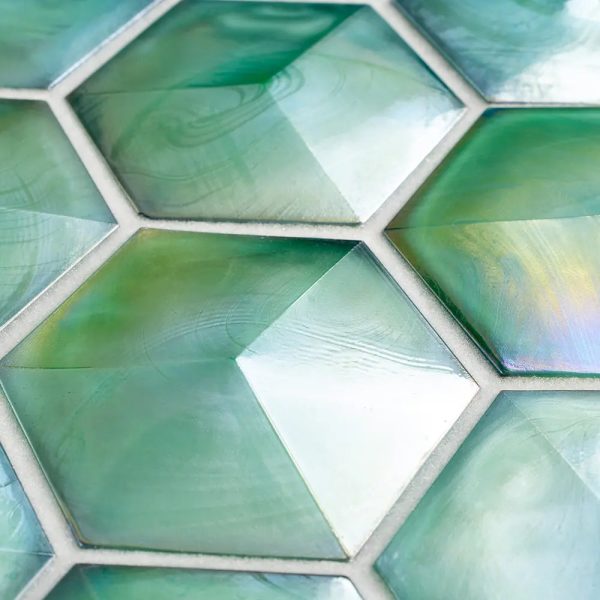 Prism Jade Beveled Hexagon Cast Glass Mosaic Tile Fashion - Image 3