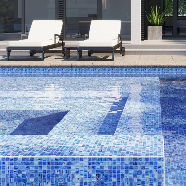 Cape Cod Blue Mixed Swirls Squares Glass Pool Tile Sale - Image 2