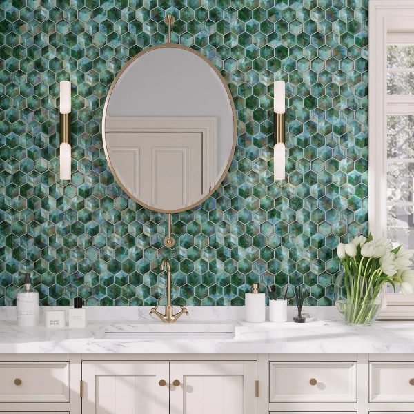Prism Jade Beveled Hexagon Cast Glass Mosaic Tile Fashion - Image 4