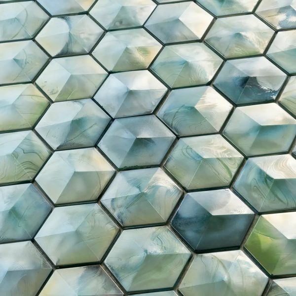Prism Jade Beveled Hexagon Cast Glass Mosaic Tile Fashion - Image 5