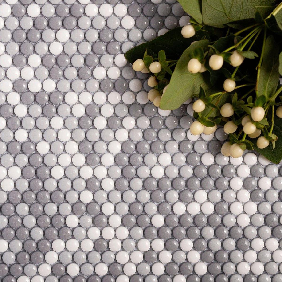 Grey Pearl Penny Recycled Glass Mosaic Tile Sale