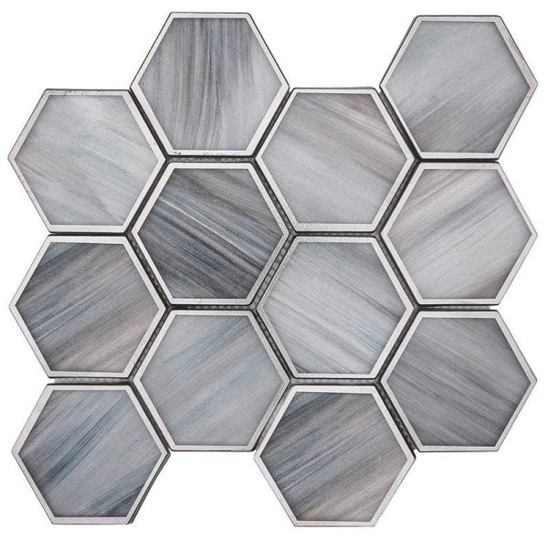 Moonstone Marbled Glass Hexagon Mosaic Tile Cheap - Image 2