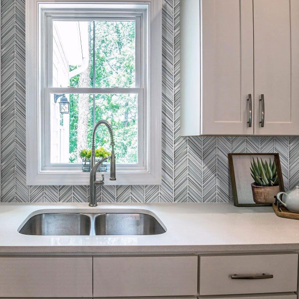 Fabrique Blue Grey Chevron Glass Mosaic Tile For Discount - Image 4