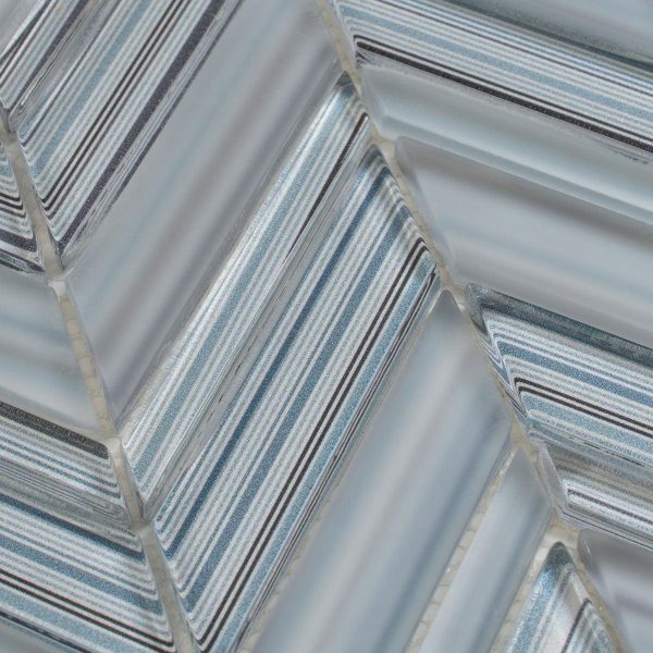 Fabrique Blue Grey Chevron Glass Mosaic Tile For Discount - Image 5
